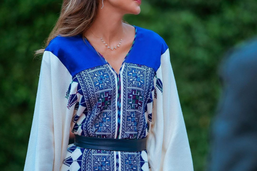 Her Majesty Queen Rania wore a blue kaftan designed by our designer Noora Khalifeh 
